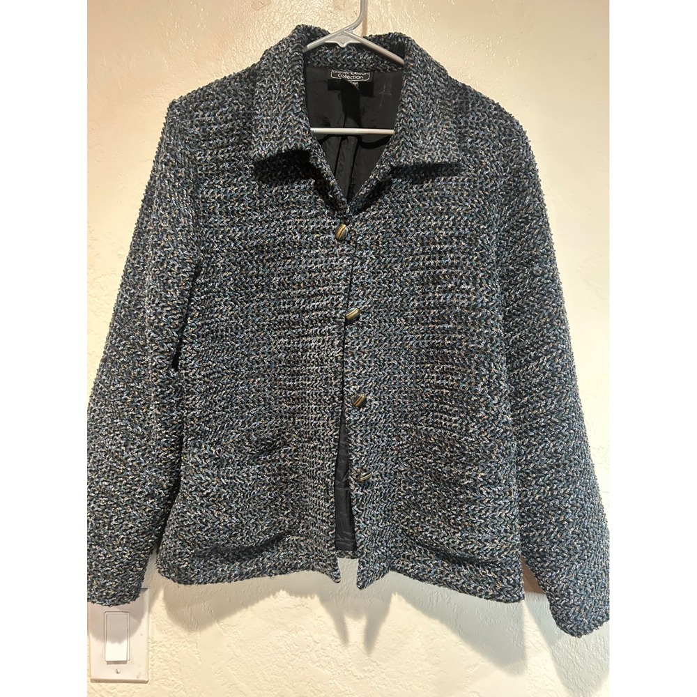 Carol Anderson Collection Textured Tweed  Jacket Blue Multi Button Front Women L